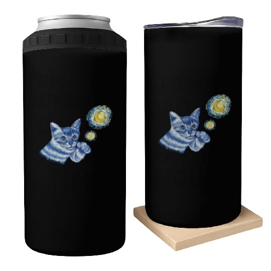 Blue Starry Night British Shorthair Cat Graphic Can Coolers