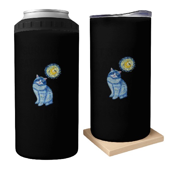 Blue Van Gogh Starry Night Ragdoll Cat Graphic Can Coolers