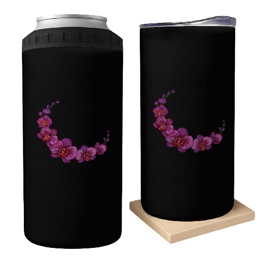 Violet Moon Orchid Flower branch illustration Can Coolers