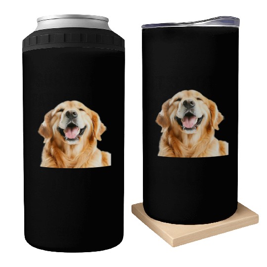 Joyful Golden Retriever Illustration Can Coolers