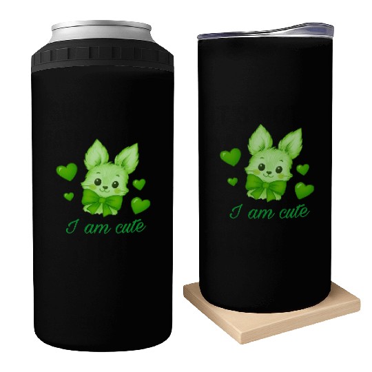 Cute Green Bunny with Bow – Kawaii Animal Design Can Coolers
