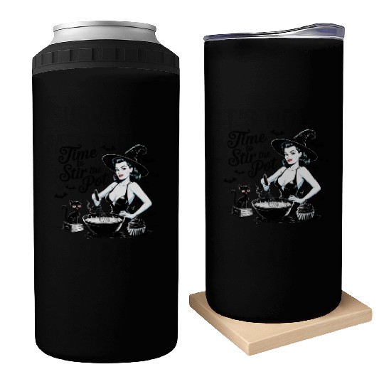 Witch Pin-Up Retro Baking Halloween Vintage  Can Coolers