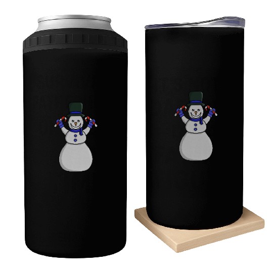 Festive Snowman with Candy Cane and Gloves Can Coolers