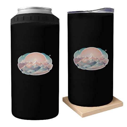 Serene Mountain Range with Sunrise Can Coolers