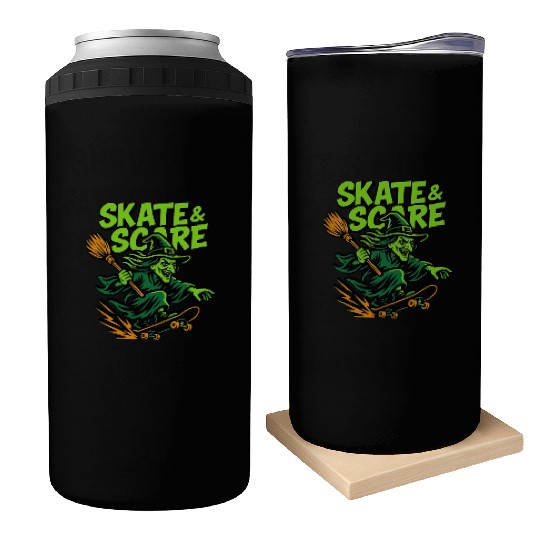Skate & Scare – Spooky Skateboarding Witch Can Coolers