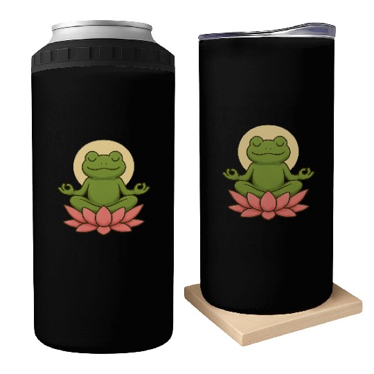 Serene Green Frog Meditation Design Can Coolers