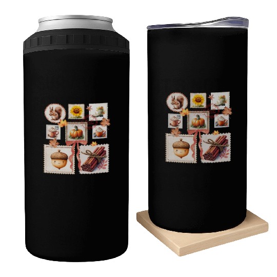 Watercolor Autumn Postage Stamps Fall Vibes Autumn Can Coolers