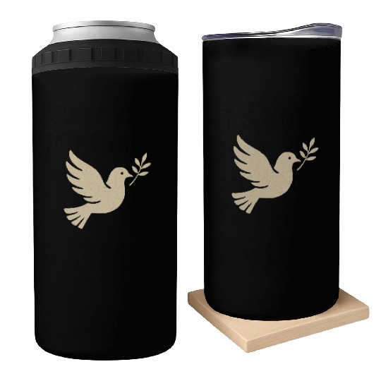 Elegant Dove with Olive Branch Design Can Coolers