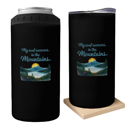 Mountains and Sunrise Inspirational quote Can Coolers