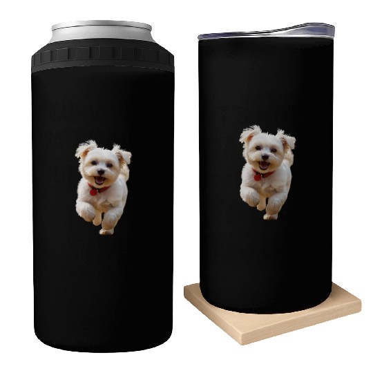 Joyful Puppy Run Illustration Can Coolers