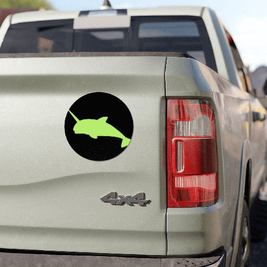 Sharp narwhal in green uniwhale Car Magnets