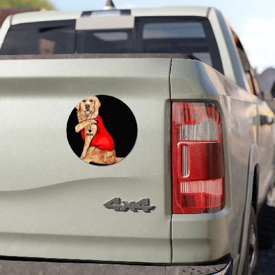 Funny golden retriever Dog I Love Mom Tattoo Car Magnets