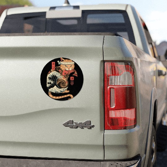 Funny Japanese Catana Wave Eating Koi Fish Car Magnets