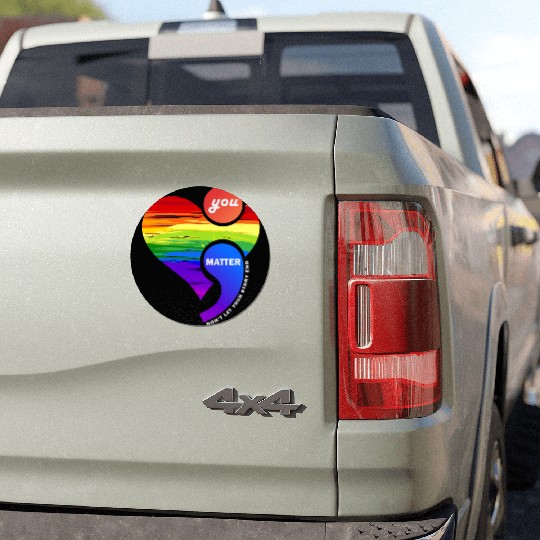 Rainbow Heart Semicolon You Matter Car Magnets