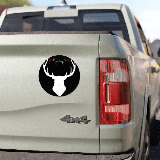 Deer Head With Christmas Lights On Antlers Car Magnets