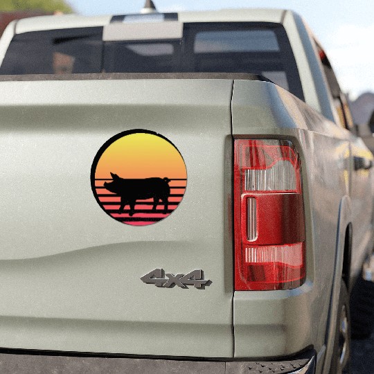 Farm Animal Lover Farmer Gift Retro Vaporwave Pig Car Magnets