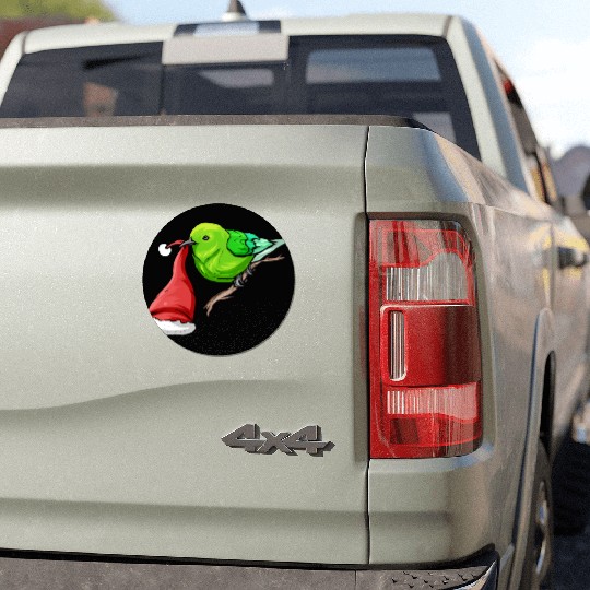 Little Green Bird Carrying Santas Hat In Beak On Car Magnets