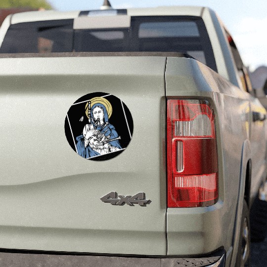 Mary Mother of Jesus Playing Bagpipes - Funny Car Magnets