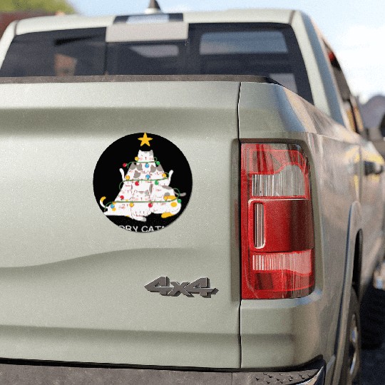 Meowy And Bright Christmas Tree Lights Funny Meowy Car Magnets