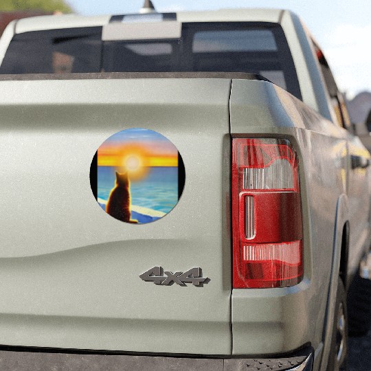 Cat watching sunset Classic Car Magnets