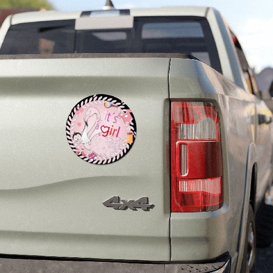 Flamingo with baby and baby paraphernalia in pink Car Magnets