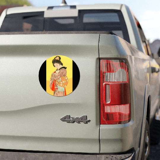 Geisha in Kimono with Cat Retro art Car Magnets