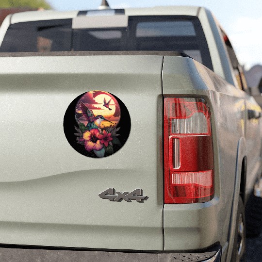 Hummingbird flies over hibiscus flower Tropical Car Magnets
