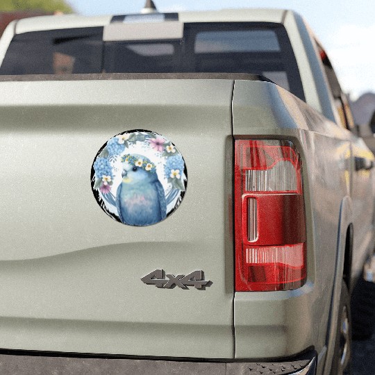 Cute Blue Parakeet Budgie Bird Flower Crown Pet Bi Car Magnets