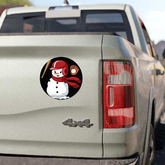 Funny snowman playing baseball Car Magnets