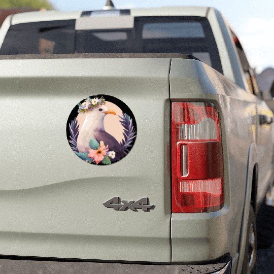 Cute Seagull Bird Flower Crown Floral Birds Car Magnets