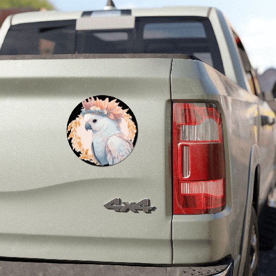 Cute Watercolor Cockatoo Parrot Bird Flower Crown Car Magnets