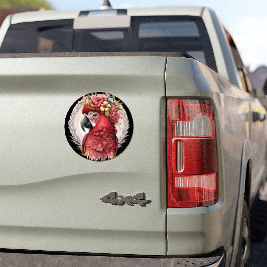 Scarlet Macaw Parrot Watercolor Bird Flower Crown Car Magnets