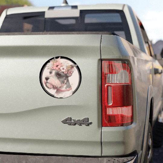 Cute Miniature Mini Schnauzer Flower Crown Pet Dog Car Magnets