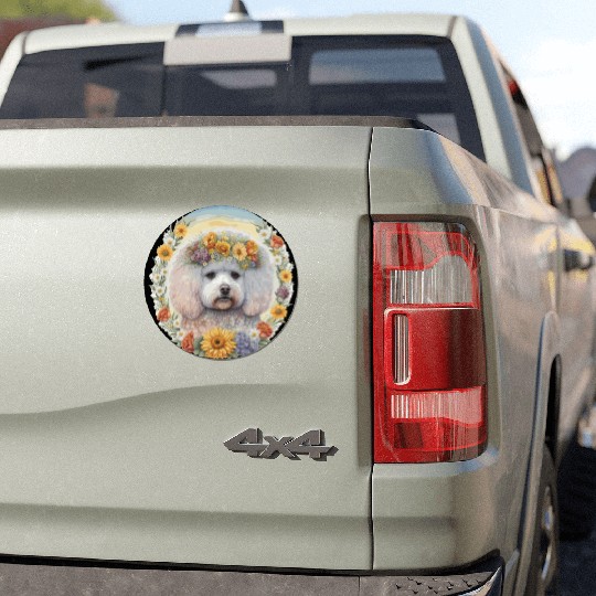 Cute Bichon Frise Sunflower Dog Breed Pet Puppy Car Magnets