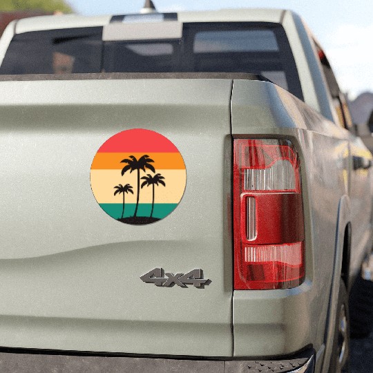 Vintage and retro circle logo with palm trees Car Magnets