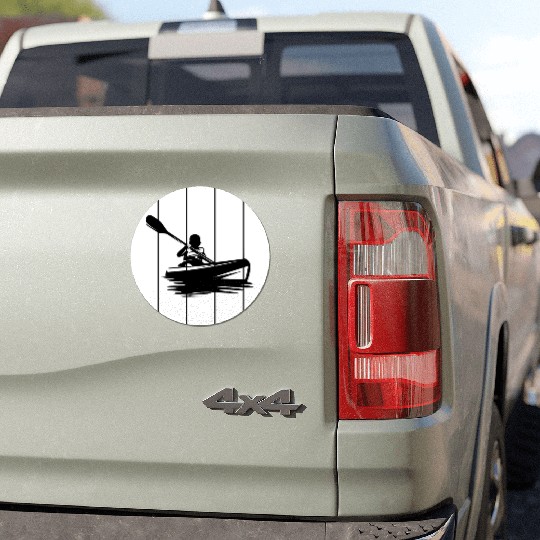 Man in a kayak boat rafting down a river Car Magnets