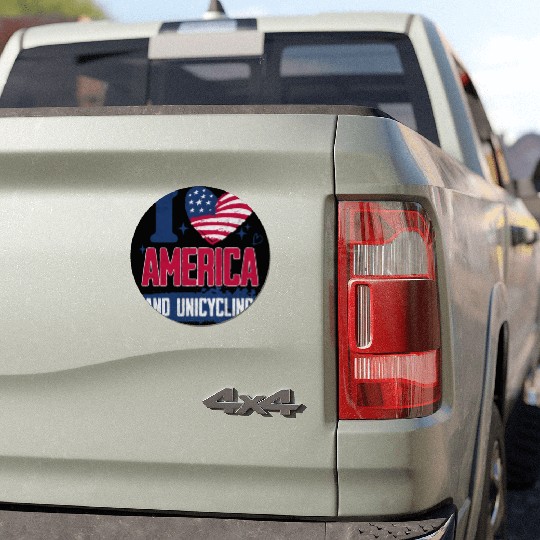 I Love America And Unicycling Car Magnets