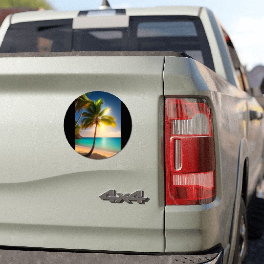 the Palm tree with sun shine logo design Car Magnets