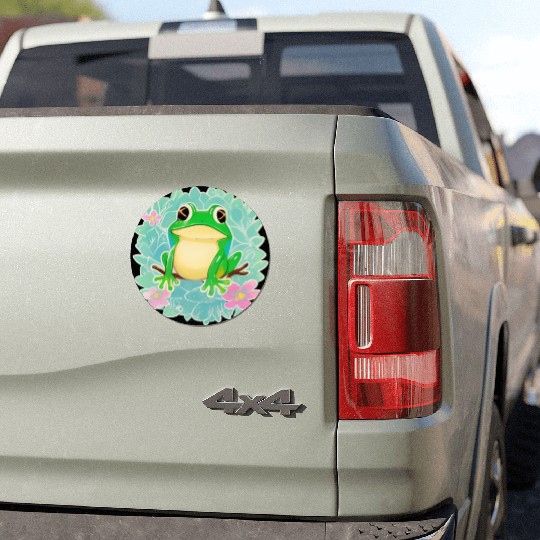 Cute Little Tree Frog on a Floral background Car Magnets