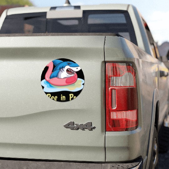 I pee in pools shark on flamingo float Car Magnets