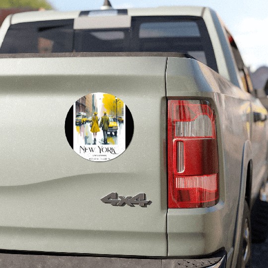 Watercolor painting loving couple in New York City Car Magnets