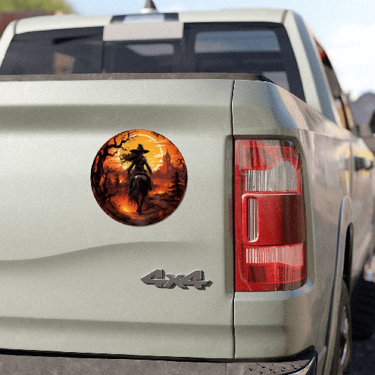 Witchy Cowgirl Riding off into the Full Moon Car Magnets