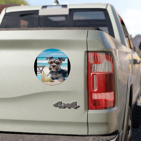 Schnauzer Chilling at the Beach with a Drink Car Magnets