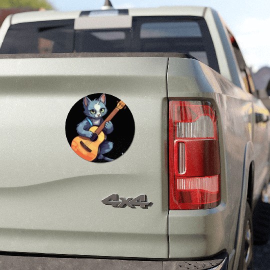 Rock Cat Playing Guitar - Funny Guitar Cat Car Magnets
