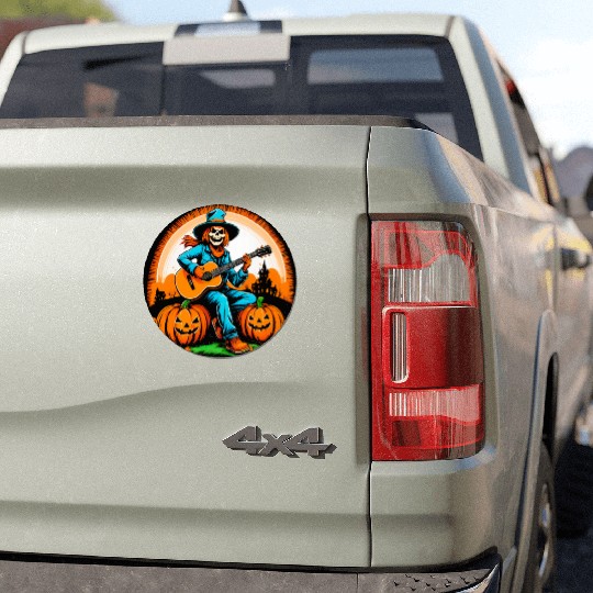 Happy Halloween scarecrow plays guitar Car Magnets