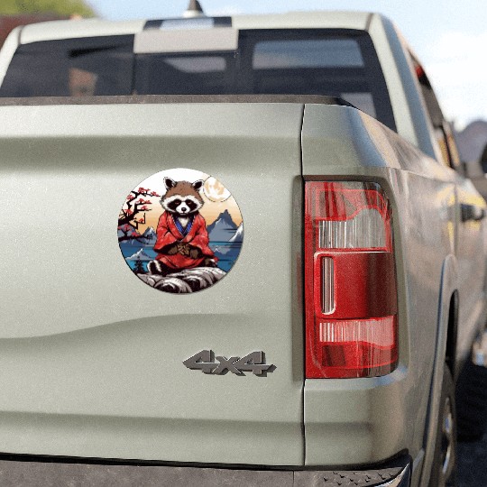 tanuki raccoon dog in kimono in anime style Car Magnets