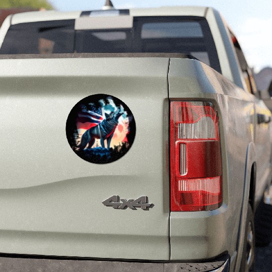 America wolf under Moon with American Flag Car Magnets
