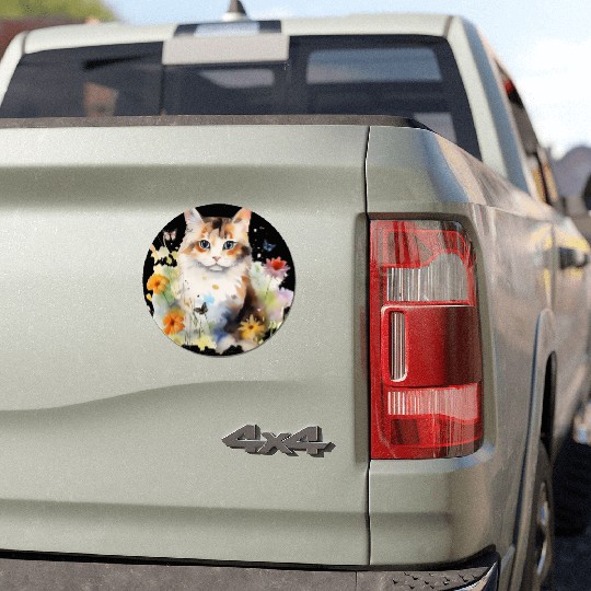 Watercolor Cat Flowers & Butterflies Car Magnets