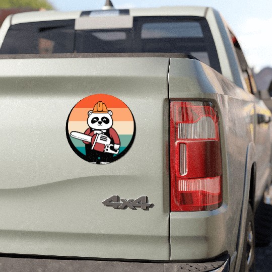 Panda Chainsaw Tree Worker Car Magnets