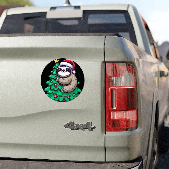 Christmas Sloth - Relaxing on the Christmas Tree Car Magnets